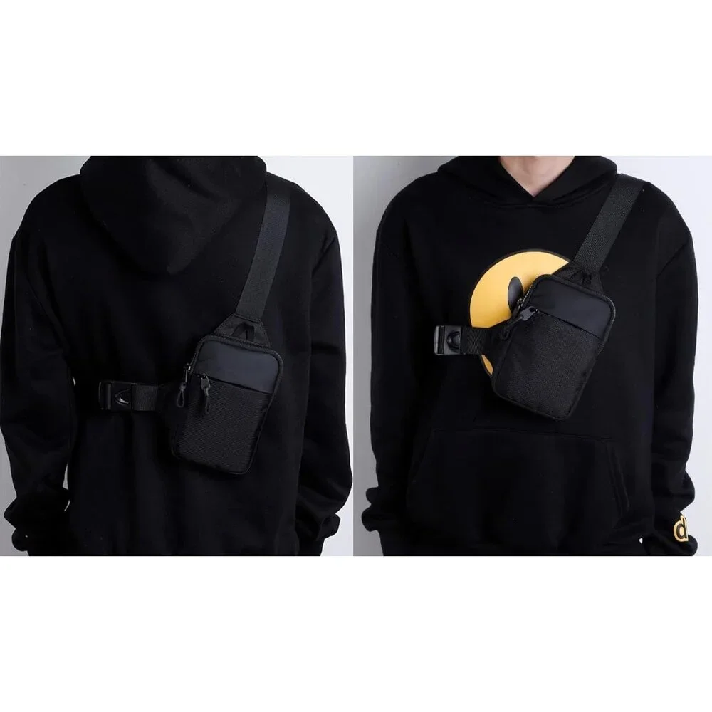 💫 Men Black Mini Crossbody Bag Sling Dual Pocket Running Phone Holder Chest Bag